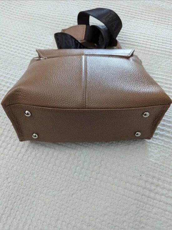 Genuine Leather Sand Structured Satchel Bag Top Handle Crossbody - Picture 9 of 13